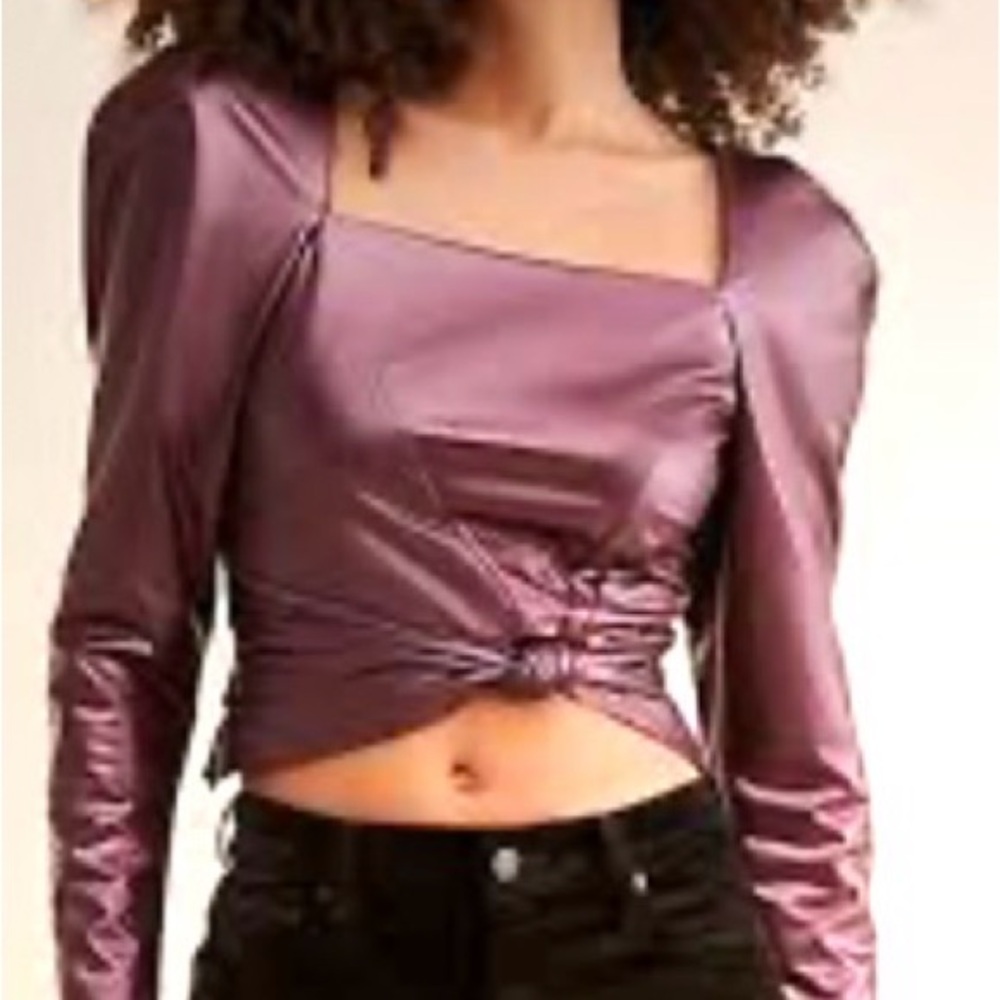 Free People Hatch Me If You Can Faux Leather Twist Front Crop Metallic NWT